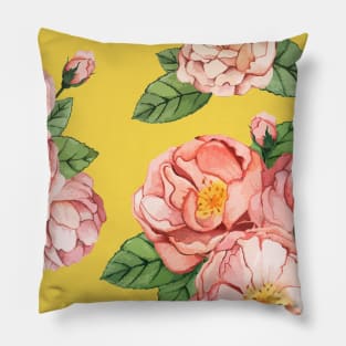 Peony on yellow background Pillow