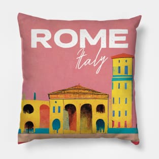 Mediterranean Rome City Travel Poster Retro Wall Art Illustration Pillow