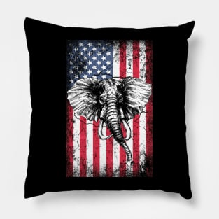 Patriotic Elephant American Flag Pillow