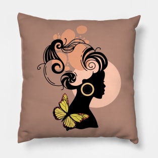 Minimalistic Black Woman and Butterfly Pillow