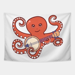 Adorable Octopus Playing Banjo Cartoon Tapestry