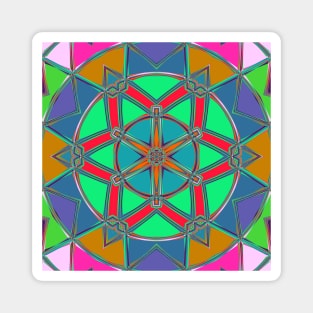 Cartoon Mandala Green Red and Blue Magnet