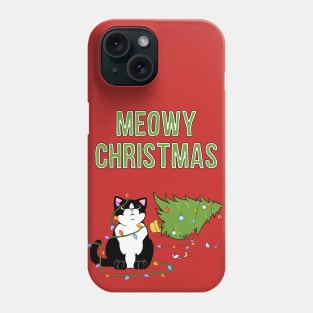 Meowy Christmas Tuxedo Cat Knocked Over Tree Phone Case