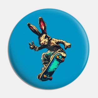 Cool retro rabbit on skateboard Pin
