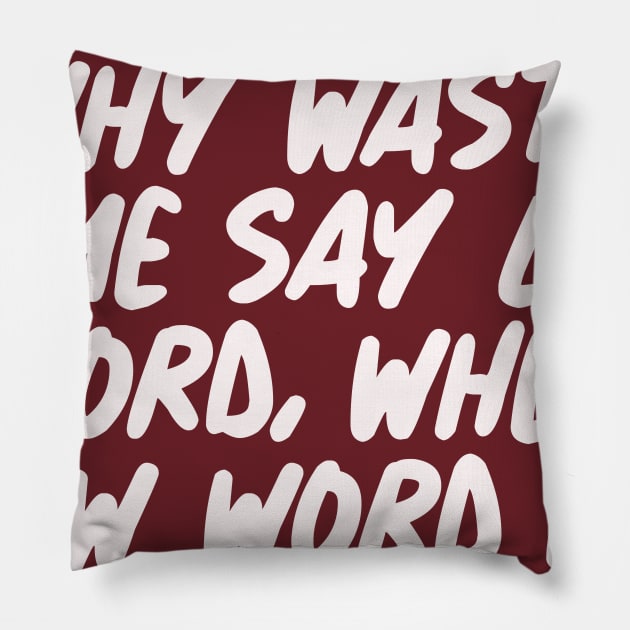 Why Waste Time Say Lot Word? Pillow by darmaninmatt