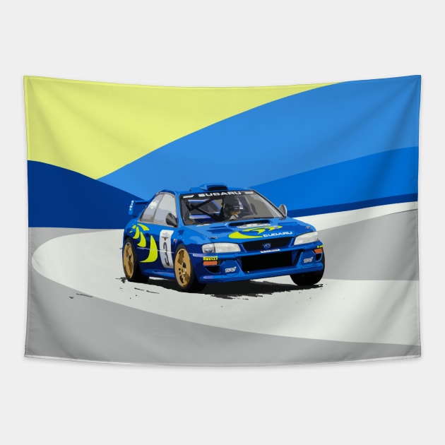 Colin McRae Burns Art WRC Impreza STi Tapestry by cowtown_cowboy