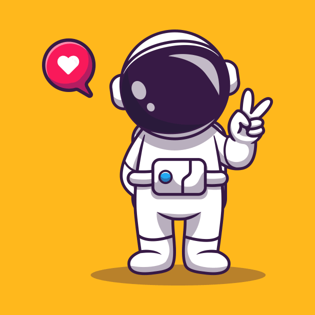 Cute Astronaut With Hand Peace Cartoon by Catalyst Labs