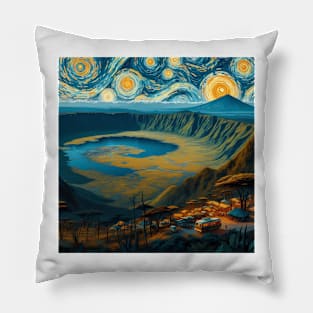 Ngorongoro Crater, Tansania, in the style of Vincent van Gogh's Starry Night Pillow