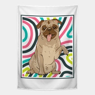 Cute and Colorful Portrait of a Pug Dog Tapestry