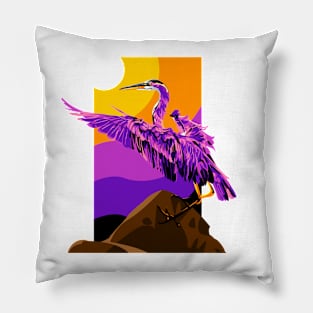 Purple Heron Bird Pillow