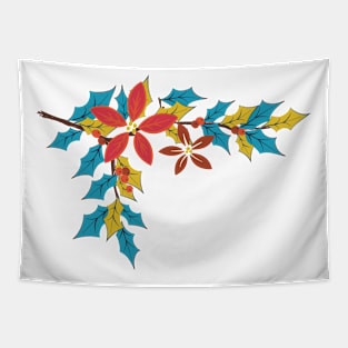 Cute Holly Poinsettia Branch Tapestry