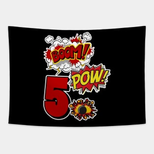 Superhero 5th Birthday gift 5 Years Old Comic Lover Tee Tapestry