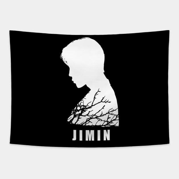 BTS Chim chim side silhouette (white and branches) | BTS Army kpop Tapestry by Vane22april