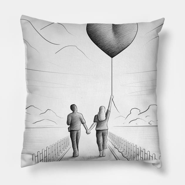 Lovers - Pencil vs Camera Love Pillow by benheineart