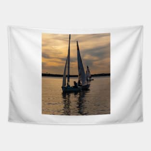 Sailboats Ghosting Along at Sunset Tapestry