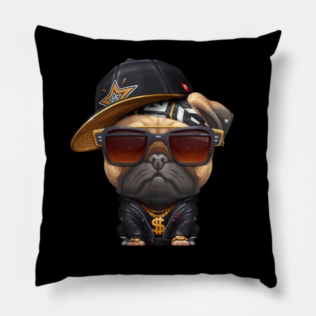 Pug Hip-Hop Super Star Pillow by stonemask