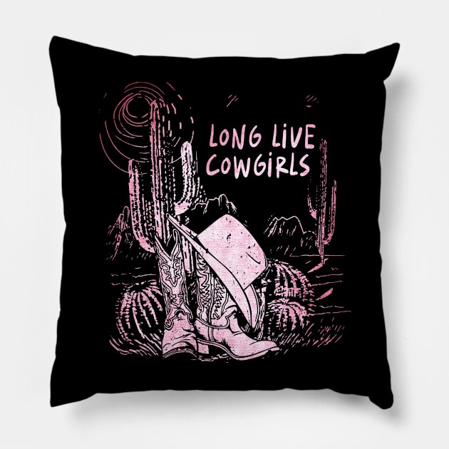 Long Live Cowgirls Cowboys Hat & Boots Outlaw Music Pillow by Chocolate Candies