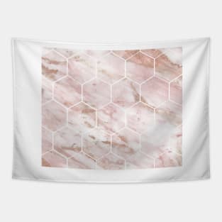 Pink marble with rose gold accents - hexagons Tapestry