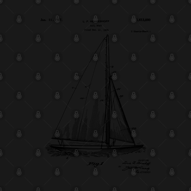 Sailboat Patent - Yacht Art - Black And White by patentpress