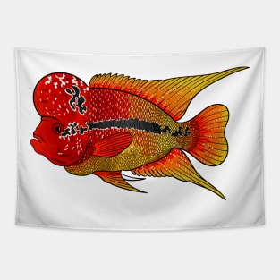 Flowerhorn cichlid fish cartoon illustration Tapestry