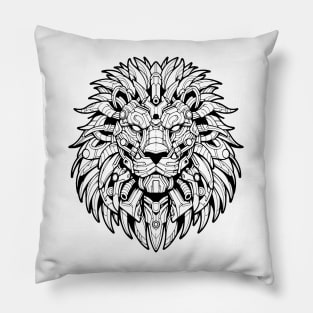 Biomechanical Lion: An Advanced Futuristic Graphic Artwork with Abstract Line Patterns Pillow