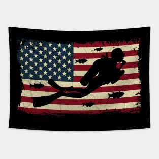 Vintage Scuba Diving Shirt Freediving USA Flag Scuba Diver Tapestry