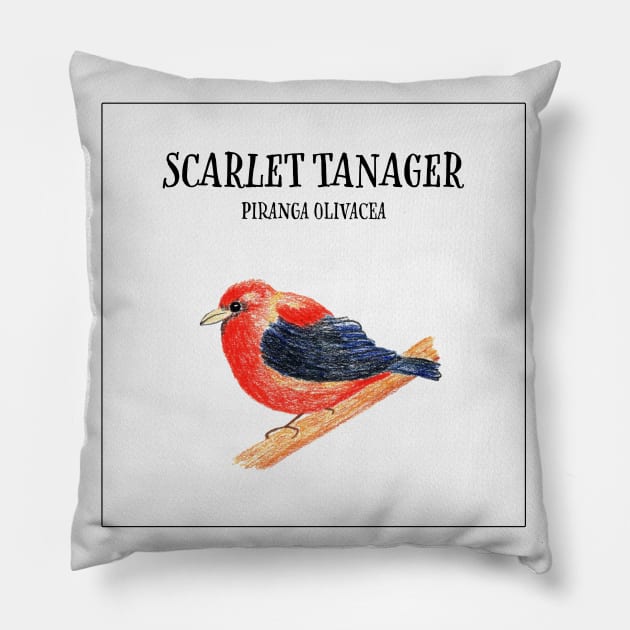 Birdies III: Scarlet Tanager Pillow by Aidi Riera