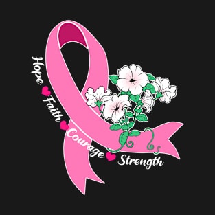 Breast Cancer Awareness Gift Hope Faith Courage Strength Print T-Shirt