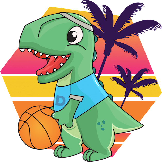 Dinosaur playing basketball, retro style, green dino, dinosaurs are awesome, dinosaur lovers, cute dinosaurs, best dinosaur ever, cute animal friendly Kids T-Shirt by WorldOfMine