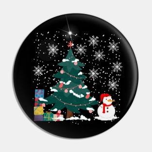 Snowman with Christmas tree and gifts Pin