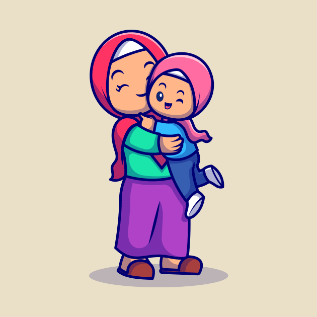 Cute Mother And Daughter Moslem Celebrating Eid Mubarak  Cartoon by Catalyst Labs