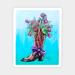 Cowgirl Boot Floral Bouquet Magnet