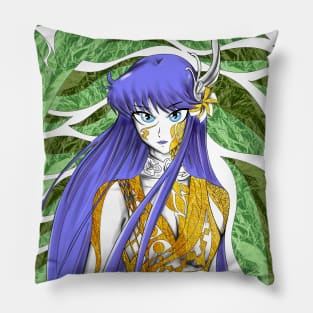 athena in floral golden cloth in the greek myth in saint seiya art Pillow