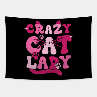 Crazy Cat Lady Cute Pink Retro Groovy Style Tapestry