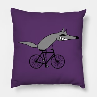 funny wolf as a cyclist Pillow