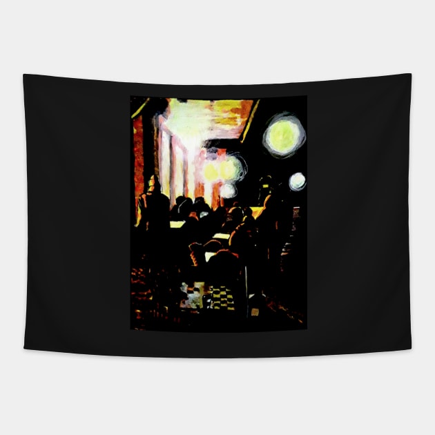 JJ Cool Beans Cafe at Night Tapestry by Signe23