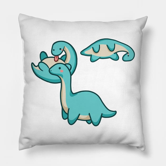 Silly dinos, long neck, Dinosaurus. Pillow by hugadino