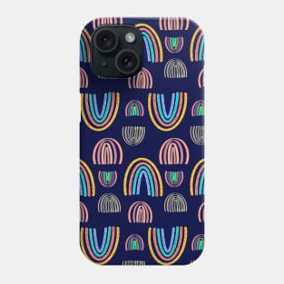 Pastel Neon Rainbows on an Elegant Deep Navy Blue Background Phone Case