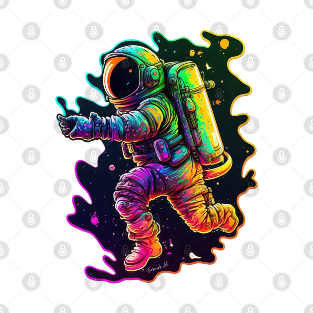 Colorful Astronaut in Space 3D Sticker #12 by Farbrausch Art