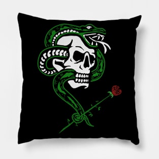 Skull snack green flower Pillow