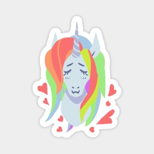 Lovely Rainbow hair cut unicorn hear valentine Magnet