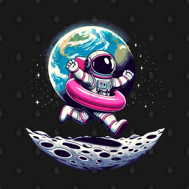 Pool Party Astronaut Pink Float Funny Space by KsuAnn