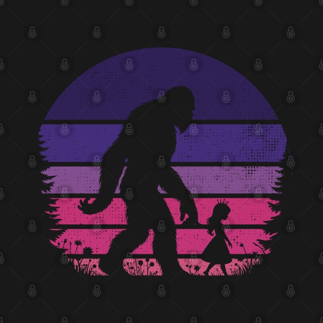 Bigfoot Walking With A Little Princess Sunset Magical Fairytale Girl  by Cuteness Klub