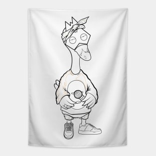 Super dope Slluks character gangster duckie chilling ink-pencil black-and-white  illustration Tapestry