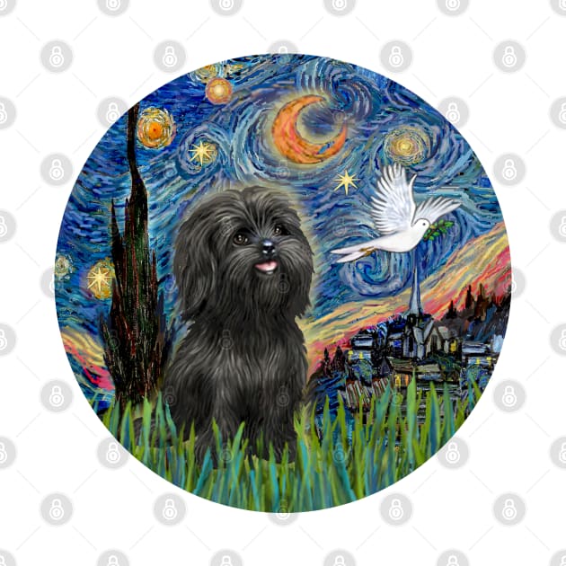 An Adorable Black Shih Tzu in Van Gogh's Starry Night (Adapted) by Dogs Galore and More