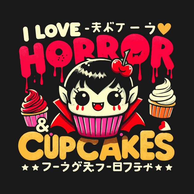 Creepy Cute Vampire Horror - Cartoon Kawaii Cupcake by QuirkyInk