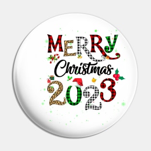 Merry Christmas 2023 Leopard Buffalo Plaid Red Green Xmas Pin