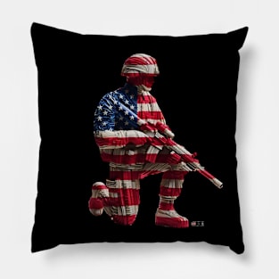 American Military Soldier and USA Flag by focusln Pillow