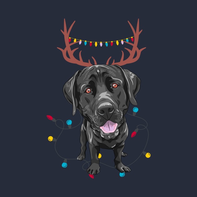 Labrador Retriever with Reindeer Ears and Christmas Lights by Seasonal Dogs