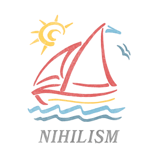 1980s Vintage Style / Nihilism Aesthetic Sailboat Faded Design T-Shirt